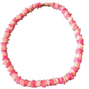 Vintage pooka shell beaded necklace pink and white